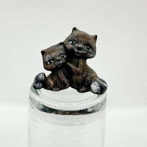 Vintage 70s Mini Ceramic Racoons Hand Painted Love Siblings Mom Baby Trash Cats